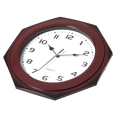 Brown Modern Decorative Octagon Shaped Wood- Looking Plastic Wall Clock