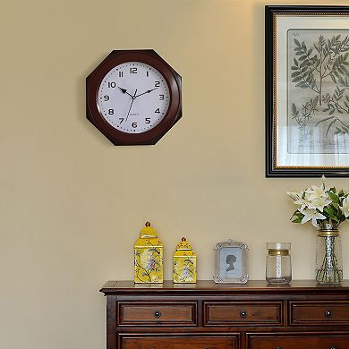 Brown Modern Decorative Octagon Shaped Wood- Looking Plastic Wall Clock