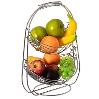 2 tier Metal Fruit Holder Basket for Kitchen, Detachable Countertop Vegetables Storage Organizer
