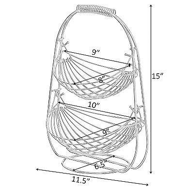 2 Tier Metal Fruit Holder Basket for Kitchen, Detachable Countertop Vegetables Storage Organizer