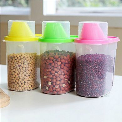 Bpa-free Plastic Food Saver, Kitchen Food Cereal Storage Containers With Graduated Cap, Set Of 3