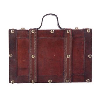 Antique Style Small Wooden Suitcase With Leather Straps and Handle