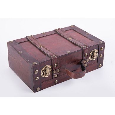 Antique Style Small Wooden Suitcase With Leather Straps and Handle