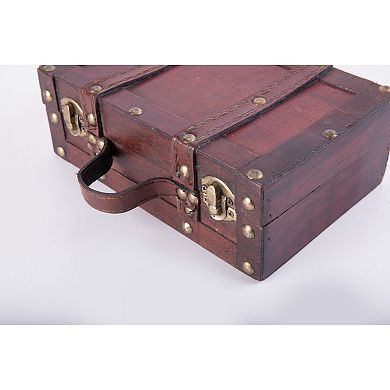 Antique Style Small Wooden Suitcase With Leather Straps and Handle