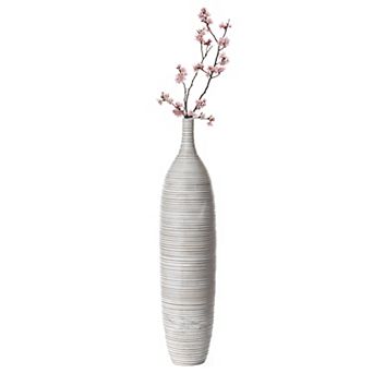Modern Decorative Bottle Shape White Floor Vase Ribbed Design