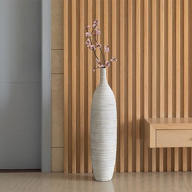 Modern Decorative Bottle Shape White Floor Vase Ribbed Design