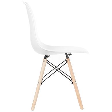 Plastic DSW Shell Dining Chair with Solid Beech Wooden Dowel Eiffel Legs, Set of 4