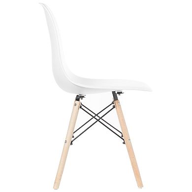 Plastic DSW Shell Dining Chair with Solid Beech Wooden Dowel Eiffel Legs, Set of 4