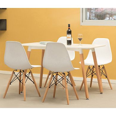 Plastic DSW Shell Dining Chair with Solid Beech Wooden Dowel Eiffel Legs, Set of 4