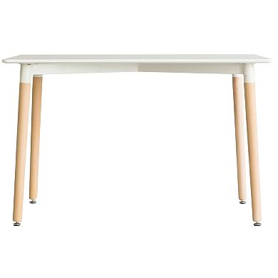 Mid-Century Modern Rectangular 4 Ft. Dining Table with White Plastic Tabletop and Solid Beech Wood Legs