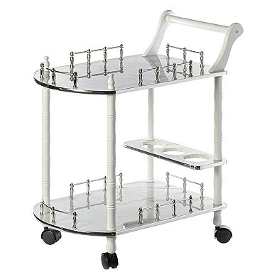 Wood Serving Bar Cart Tea Trolley with 2 Tier Shelves and Rolling Wheels