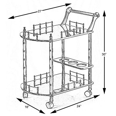 Wood Serving Bar Cart Tea Trolley with 2 Tier Shelves and Rolling Wheels