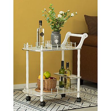 Wood Serving Bar Cart Tea Trolley with 2 Tier Shelves and Rolling Wheels