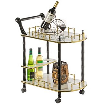Wood Serving Bar Cart Tea Trolley with 2 tier Shelves and Rolling Wheels