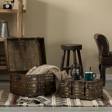 Wooden Storage Trunk with Faux Leather Straps and Handles