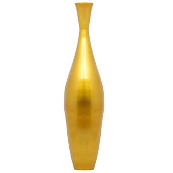 Modern Bamboo Narrow Trumpet Floor Vase Metallic Finish