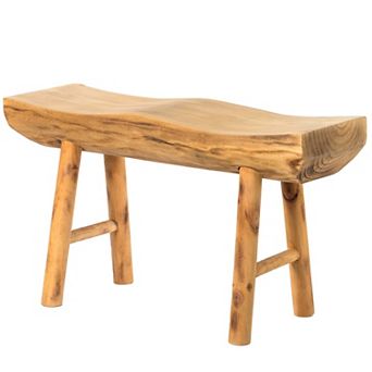 Carved Wood Natural Edge Entryway Log Accent Bench