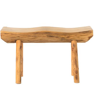 Carved Wood Natural Edge Entryway Log Accent Bench