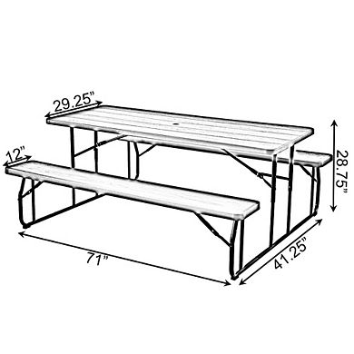 Outdoor Foldable Woodgrain Picnic Table Set with Metal Frame