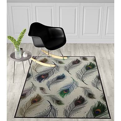 Deerlux Modern Animal Print Living Room Area Rug with Nonslip Backing, Peacock Pattern