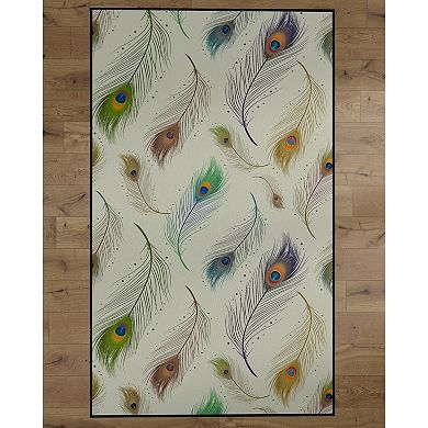Deerlux Modern Animal Print Living Room Area Rug with Nonslip Backing, Peacock Pattern