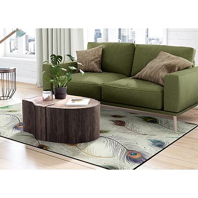 Deerlux Modern Animal Print Living Room Area Rug with Nonslip Backing, Peacock Pattern