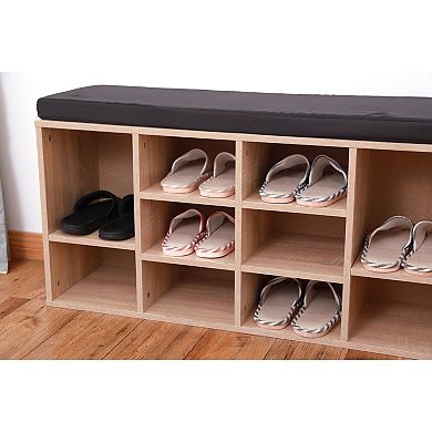 Wooden Shoe Cubicle Storage Entryway Bench With Soft Cushion For Seating