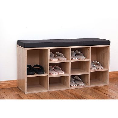 Wooden Shoe Cubicle Storage Entryway Bench With Soft Cushion For Seating