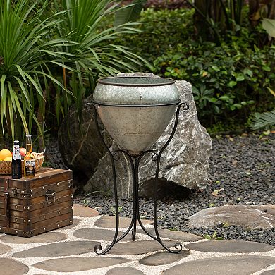 Galvanized Metal Beverage Cooler Tub with Liner and Stand