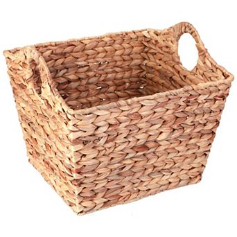 Water Hyacinth Rectangular Wicker Storage Baskets with Cutout Handles