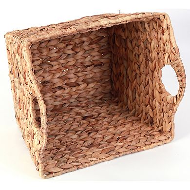 Water Hyacinth Rectangular Wicker Storage Baskets with Cutout Handles