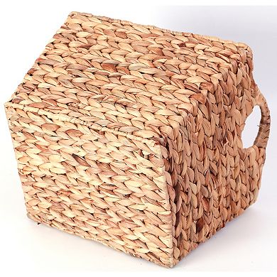 Water Hyacinth Rectangular Wicker Storage Baskets with Cutout Handles