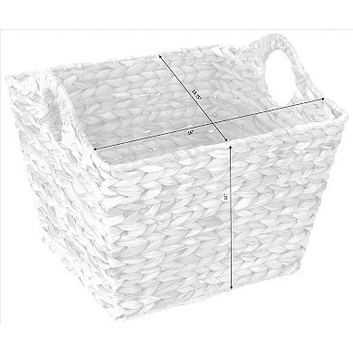 Water Hyacinth Rectangular Wicker Storage Baskets with Cutout Handles