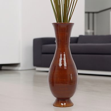 Tall Modern Decorative Floor Vase Handmade, Natural Bamboo Finish