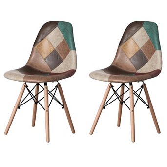 Modern Fabric Chair with Leather and Suede Like Tones with Wooden Legs for Kitchen or Dining Room