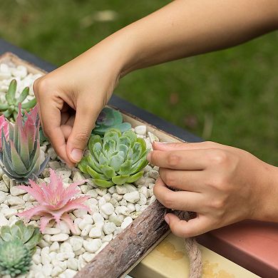 Indoor and Outdoor Set of 2 Vintage Bark Square Wooden Mini Flowerpot Planter