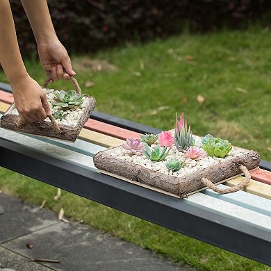 Indoor and Outdoor Set of 2 Vintage Bark Square Wooden Mini Flowerpot Planter