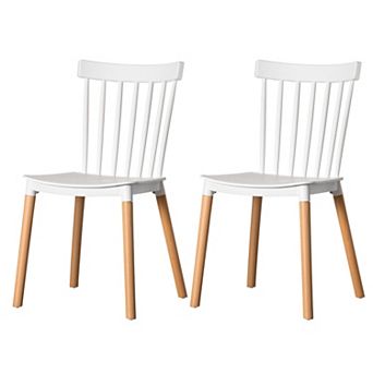 Modern Plastic Dining Chair Windsor Design with Beech Wood Legs, Set of 2
