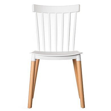 Modern Plastic Dining Chair Windsor Design with Beech Wood Legs, Set of 2