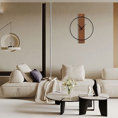Clockswise Decorative Modern Wall Clock with Metal Frame on Rectangular Wood Board