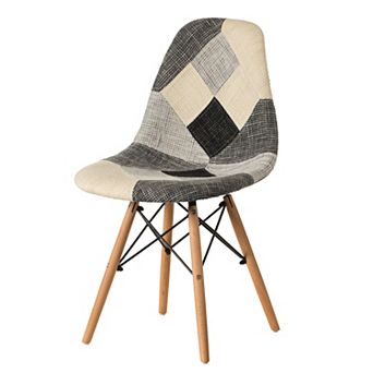 Modern Patchwork Fabric Chair with Wooden Legs for Kitchen, Dining Room, Entryway, Living Room