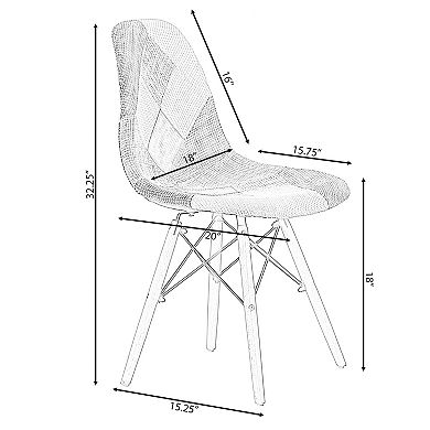 Modern Patchwork Fabric Chair with Wooden Legs for Kitchen, Dining Room, Entryway, Living Room