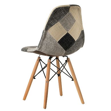 Modern Patchwork Fabric Chair with Wooden Legs for Kitchen, Dining Room, Entryway, Living Room