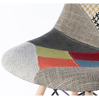 Upholstered Plastic Fabric Patchwork DSW Shell Dining Chair with Wooden Dowel Eiffel Legs