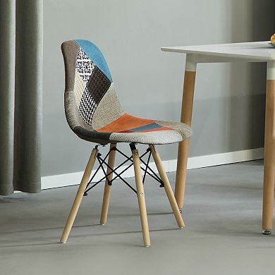 Upholstered Plastic Fabric Patchwork DSW Shell Dining Chair with Wooden Dowel Eiffel Legs
