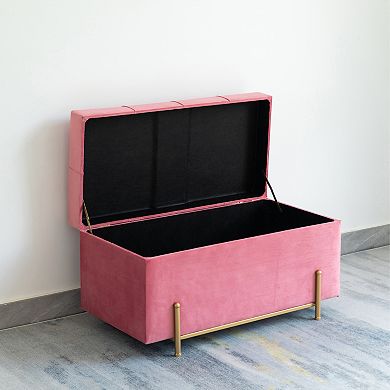 Velvet Storage Ottoman Stool with Legs