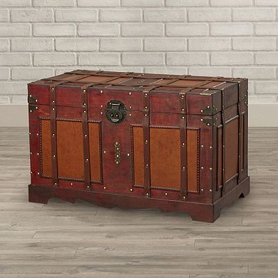 Large Antique Style Steamer Trunk, Decorative Storage Box
