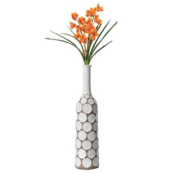 Tall floor vases, Decorative Contemporary Floor Vase White Carved Divot Bubble Design with Tall Neck