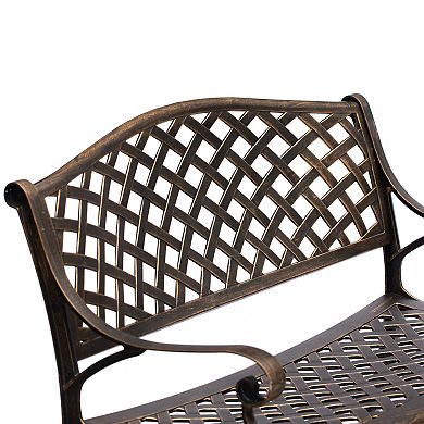 Outdoor Weather Resistant Seating Bench, Bronze Front Porch Park Bench Lawn Decor, Cast Aluminum