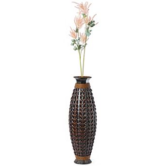 Tall Bamboo Floor Standing Vase with Wicker Woven Design